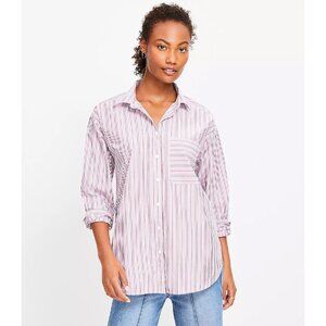 Loft Striped Cotton Poplin Everyday Oversized Pocket Shirt - petite small NWT